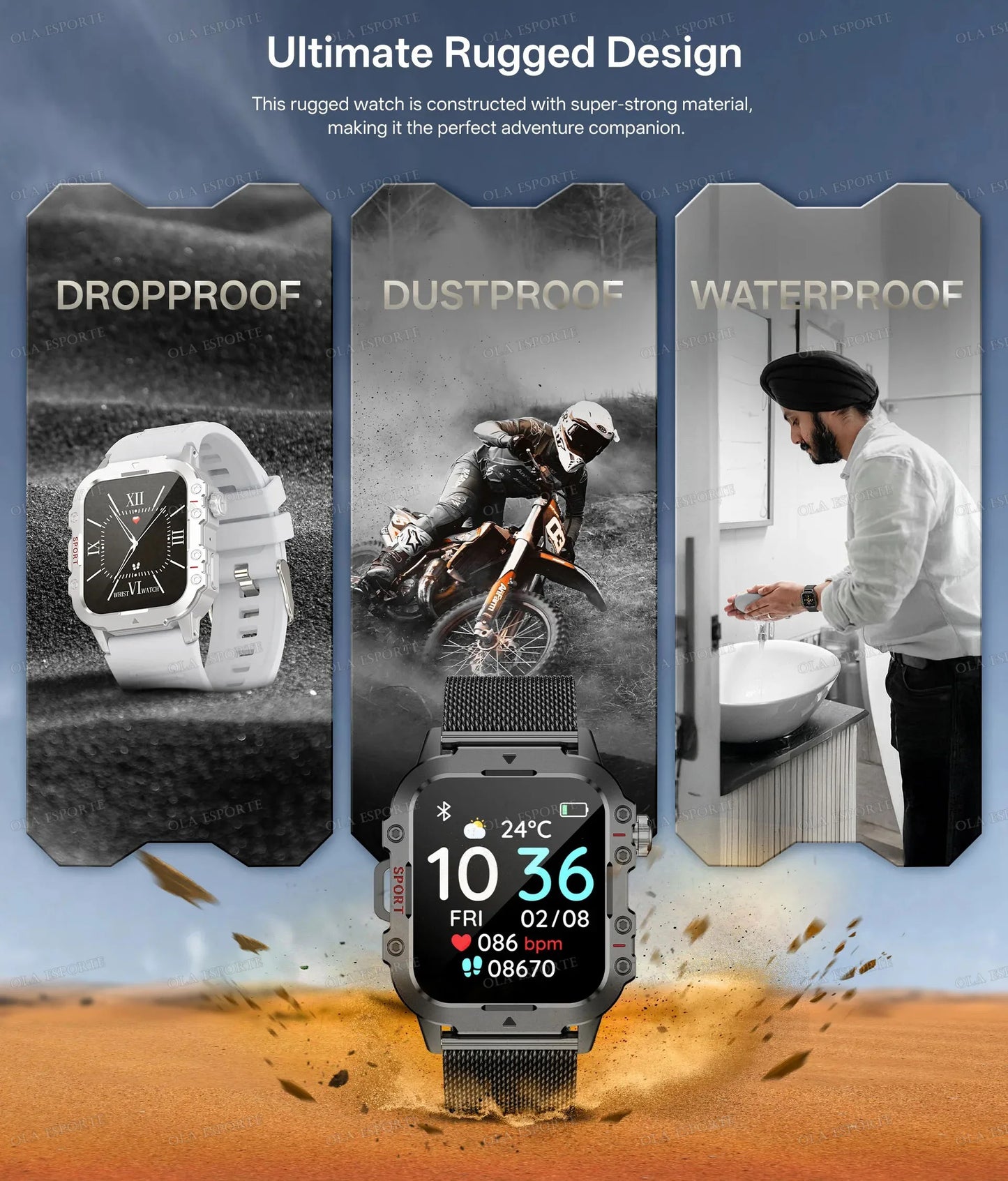 Military Smart Watch – GPS Flashlight 3ATM Waterproof Bluetooth Call 100+ Sport Modes Outdoor Smartwatch for Men