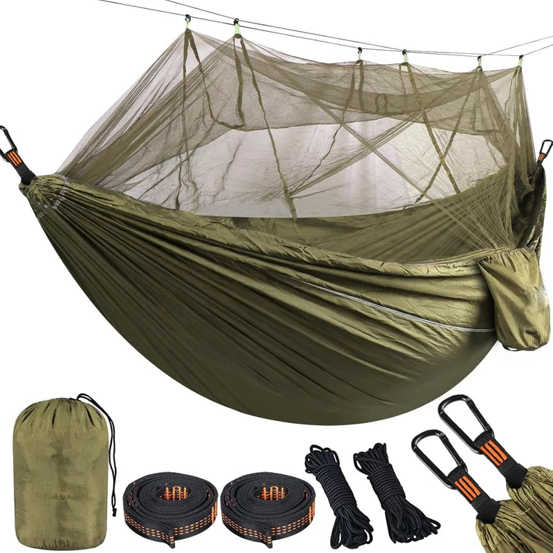 Lightweight Camping Hammock with Mosquito Net — 210T Nylon, 400 lbs Capacity