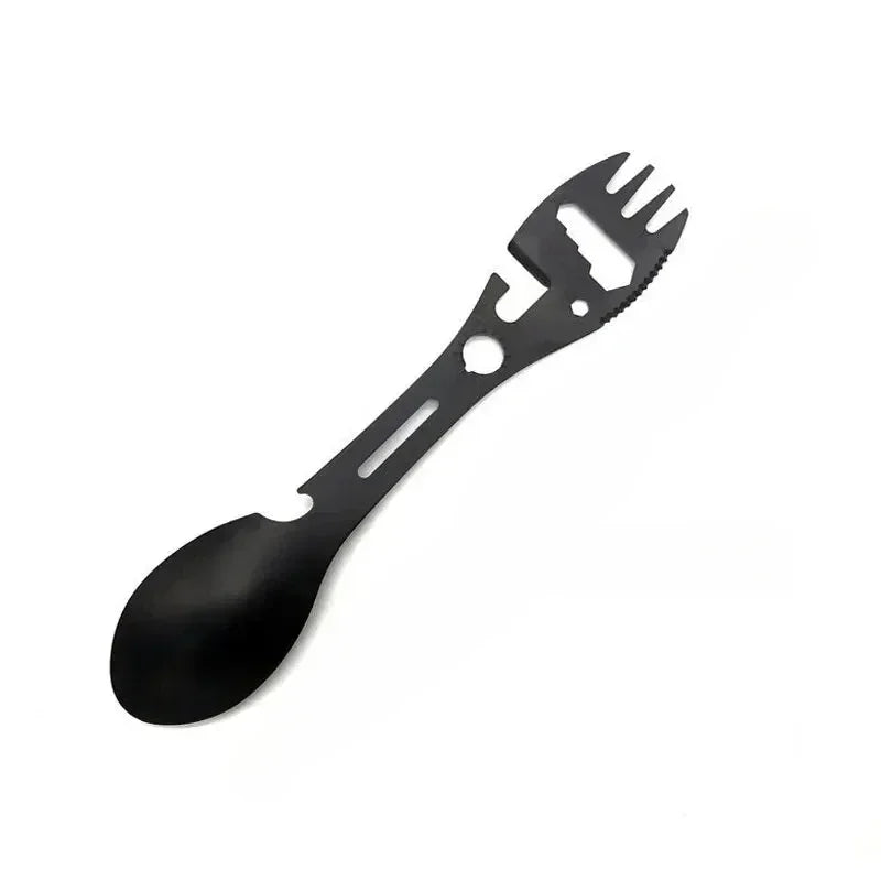Camping Utensils Set – Stainless Steel 5-in-1 Outdoor Survival Tableware with Fork, Spoon, Knife & Opener for Hiking & Travel
