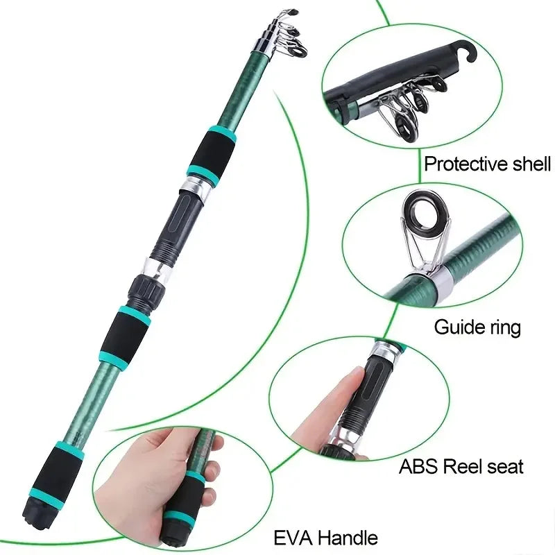 Telescopic Fishing Rod & Reel Combo – Full Kit with Spinning Reel, Baits & Hooks for Travel & Outdoor Fishing
