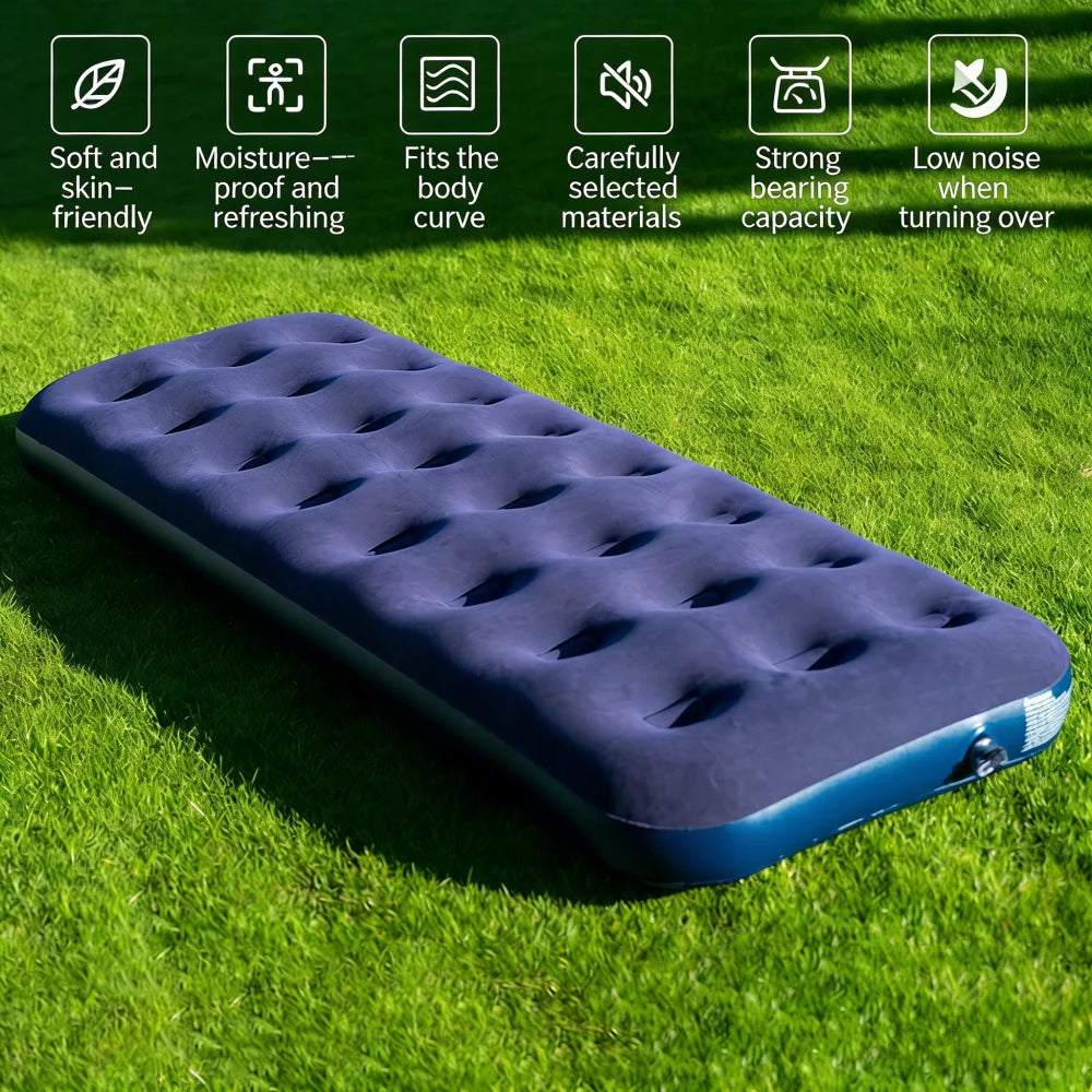 Matelas de couchage gonflable floqué pour camping – Tapis de lit portable individuel pour tentes, randonnée et backpacking