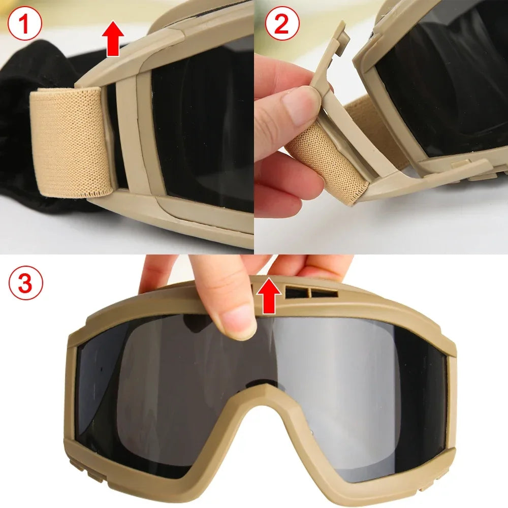 Gafas Balísticas TacticalEdge — Protección Ocular Cortavientos de 3 Lentes