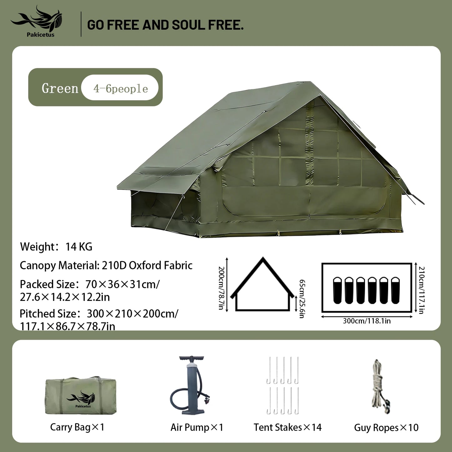 PAKICETUS Inflatable Camping Tent – 4–8 Person All-Season Glamping Shelter with Skylight & Quick 3-Min Setup