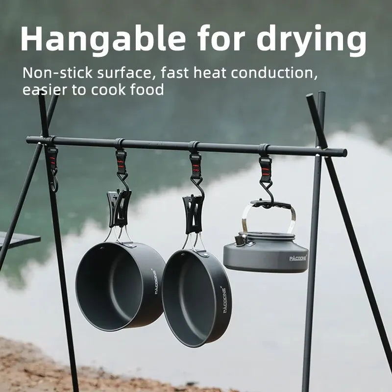 PACOONE Portable Camping Cookware Set – Outdoor Pot, Pan, Kettle & Tableware Kit