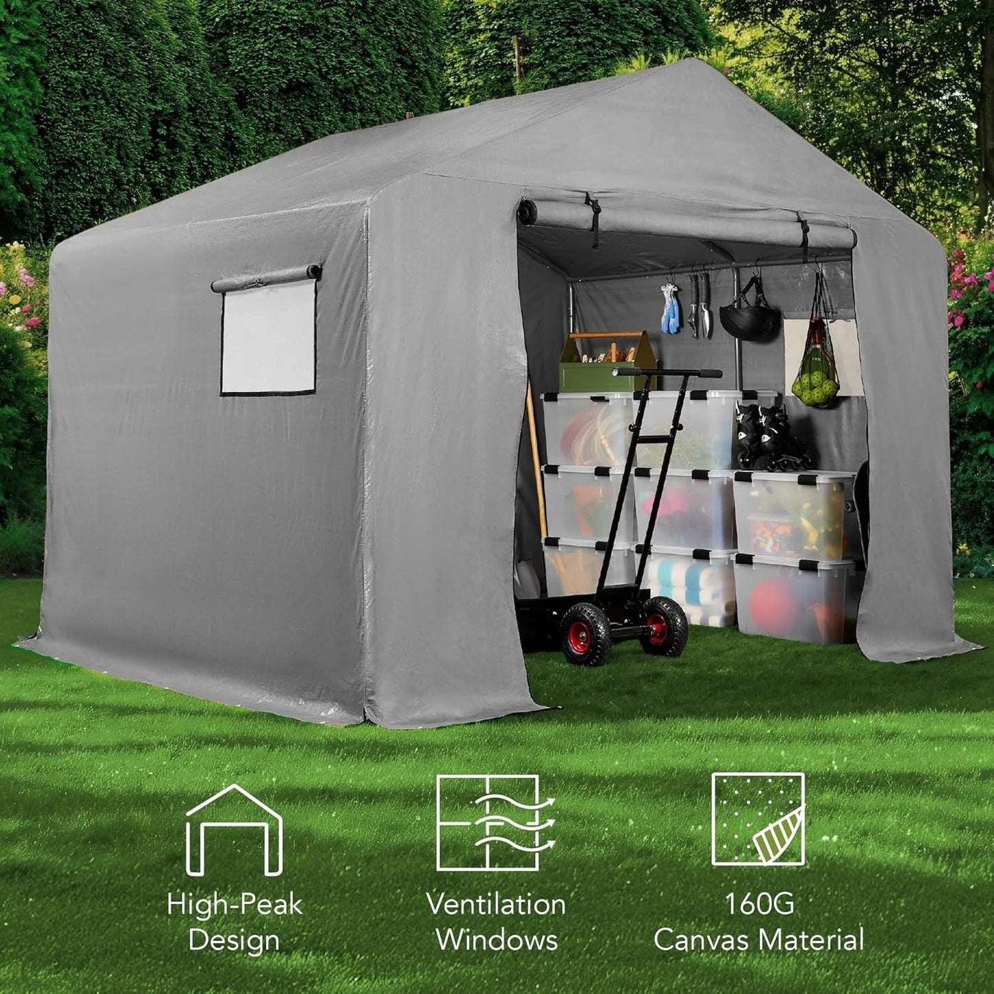 10x8ft Outdoor Storage Shed Carport Canopy Shelter with Dual Doors And Windows Metal Frame Weather-Resistant Customized