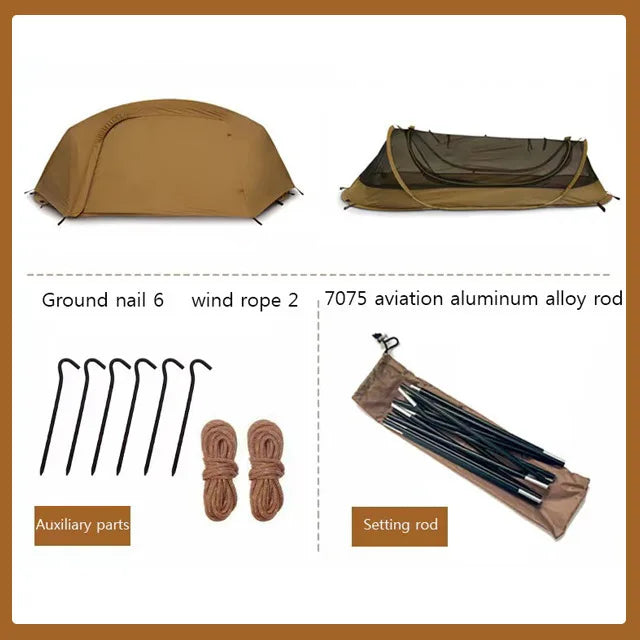 Single Person Tactical Camping Tent – Rainproof 210D Oxford Trekking Tent with Aluminum Poles for Hiking & Mountaineering