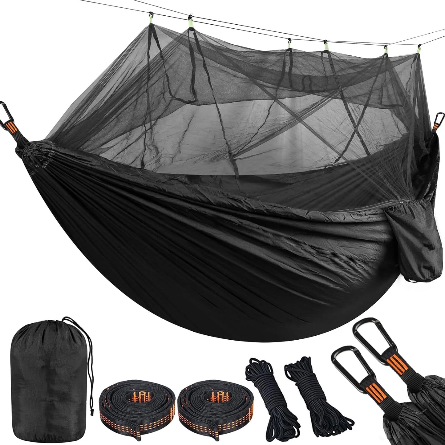 Lightweight Camping Hammock with Mosquito Net — 210T Nylon, 400 lbs Capacity