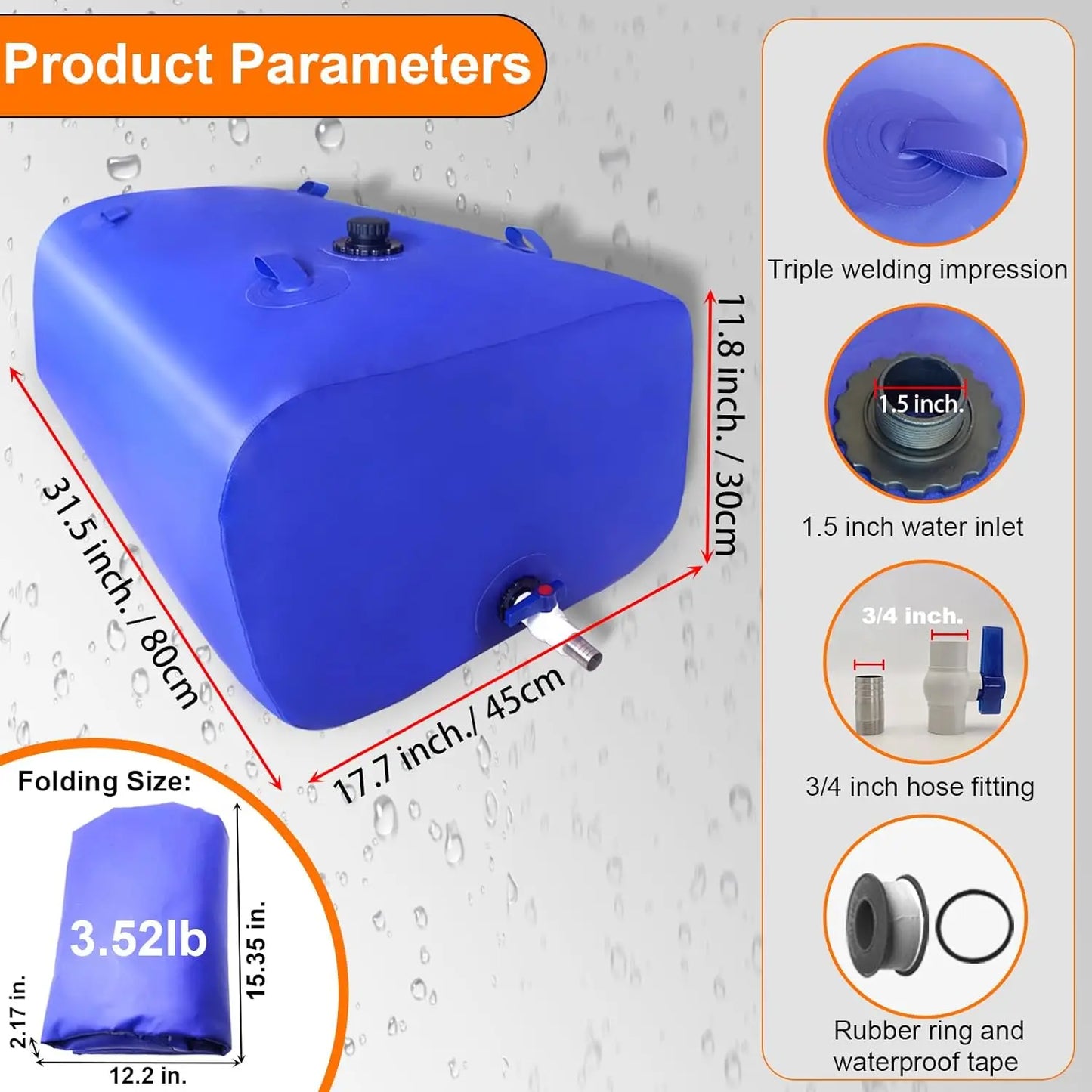 110L / 30-Gallon Collapsible Water Tank – Emergency & Camping Water Storage with Spigot