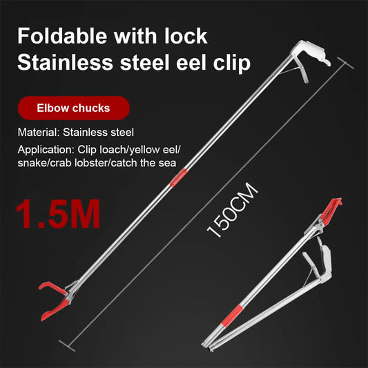 1.5M Foldable Snake Tongs – Stainless Steel Reptile Grabber & Snake Hook Catcher Tool for Safe Handling