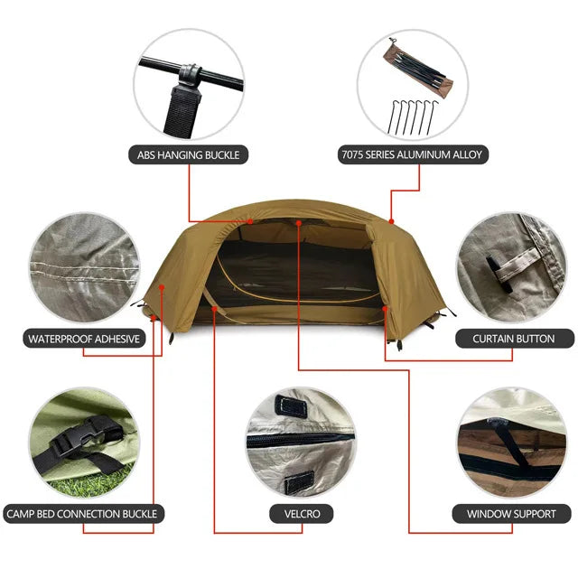 Single Person Tactical Camping Tent – Rainproof 210D Oxford Trekking Tent with Aluminum Poles for Hiking & Mountaineering