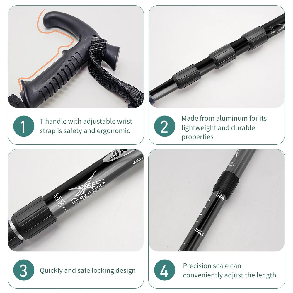 Folding Trekking Pole – 4-Section Portable Telescopic Hiking Stick