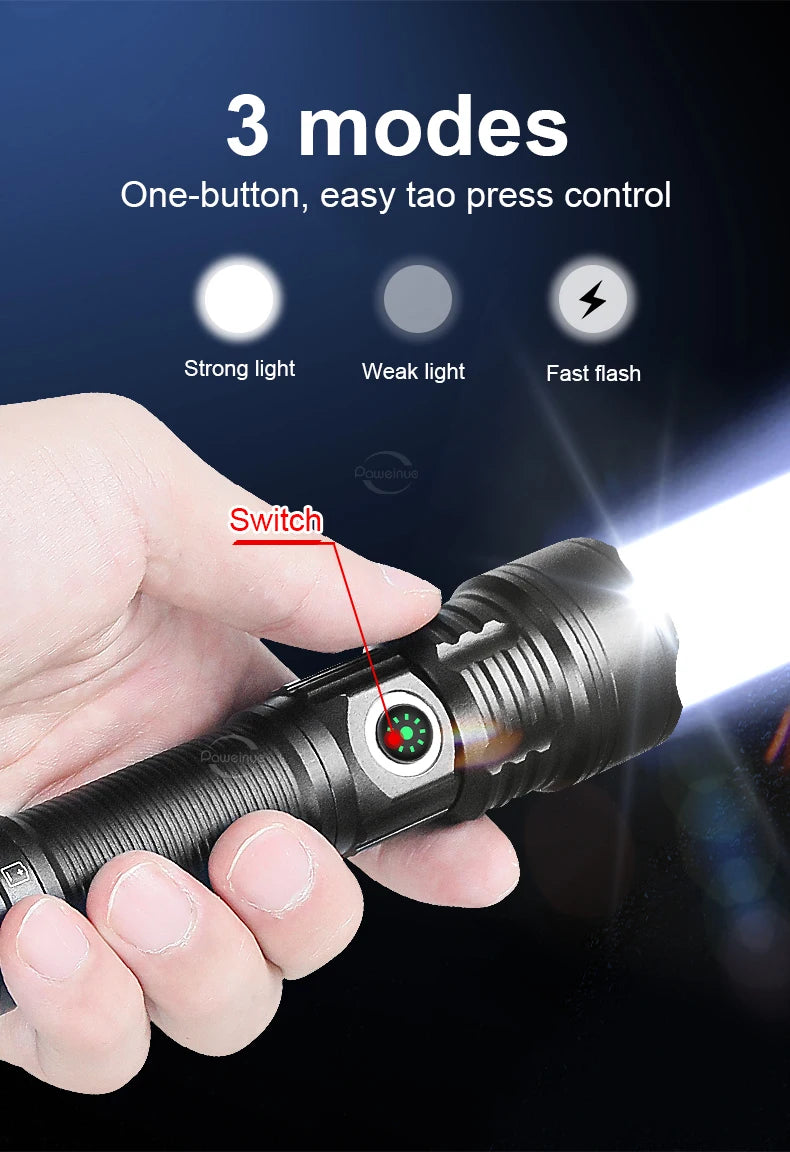 LED Tactical Military Flashlight High Power Rechargeable USB 18650 Torch Light Self Defense Hunting Night Scout Zoom Flashlights