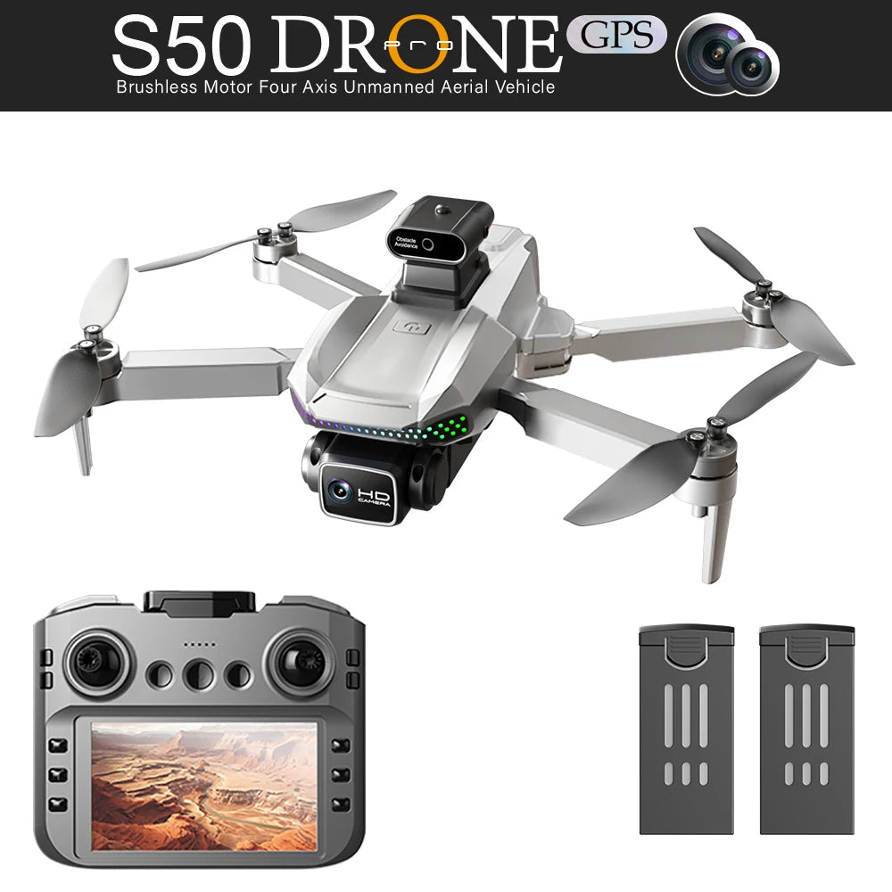 S50 PRO GPS Drone — 2 Batteries, HD Camera, Obstacle Avoidance, 4.5" Screen Remote
