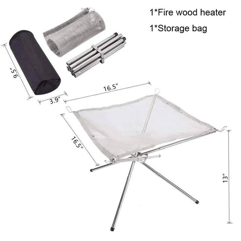 Portable Collapsible Fire Pit – Steel Mesh & Stand for Camping, Wood Burning & Backyard Use