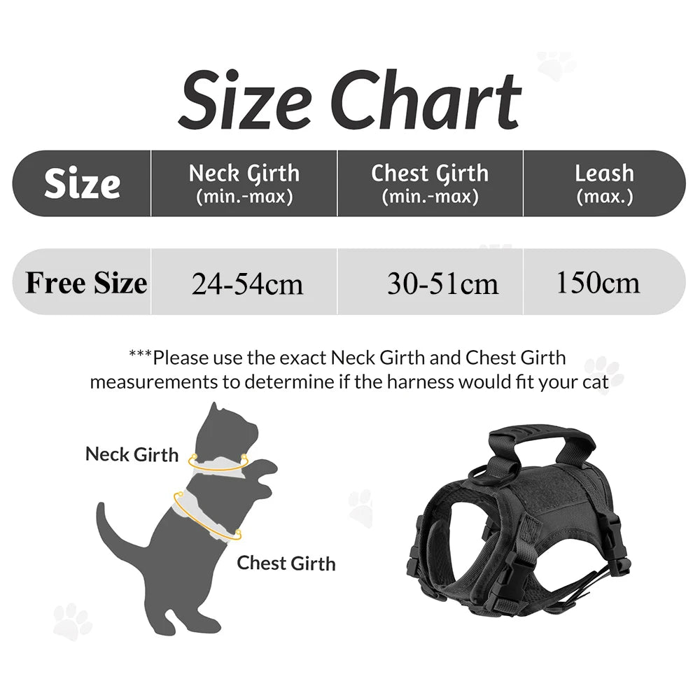 Tactical Cat Harness – Escape-Proof Adjustable Mesh Vest with Control Handle for Walking Large Cats & Small Dogs