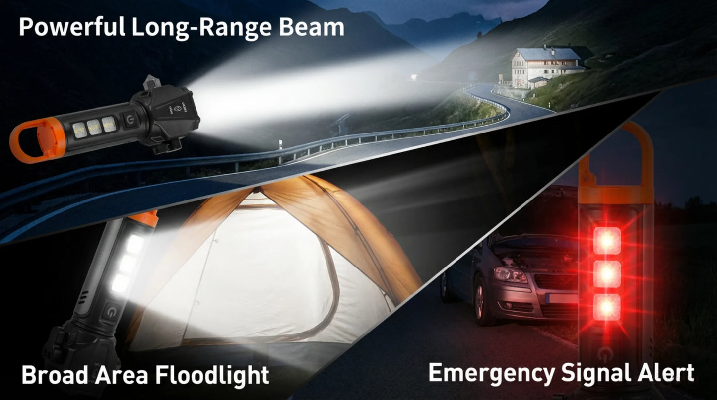 Tactical LED Flashlight – Emergency Defense Torch with Safety Hammer, Seatbelt Cutter & Strobe Mode for Survival & Car Safety
