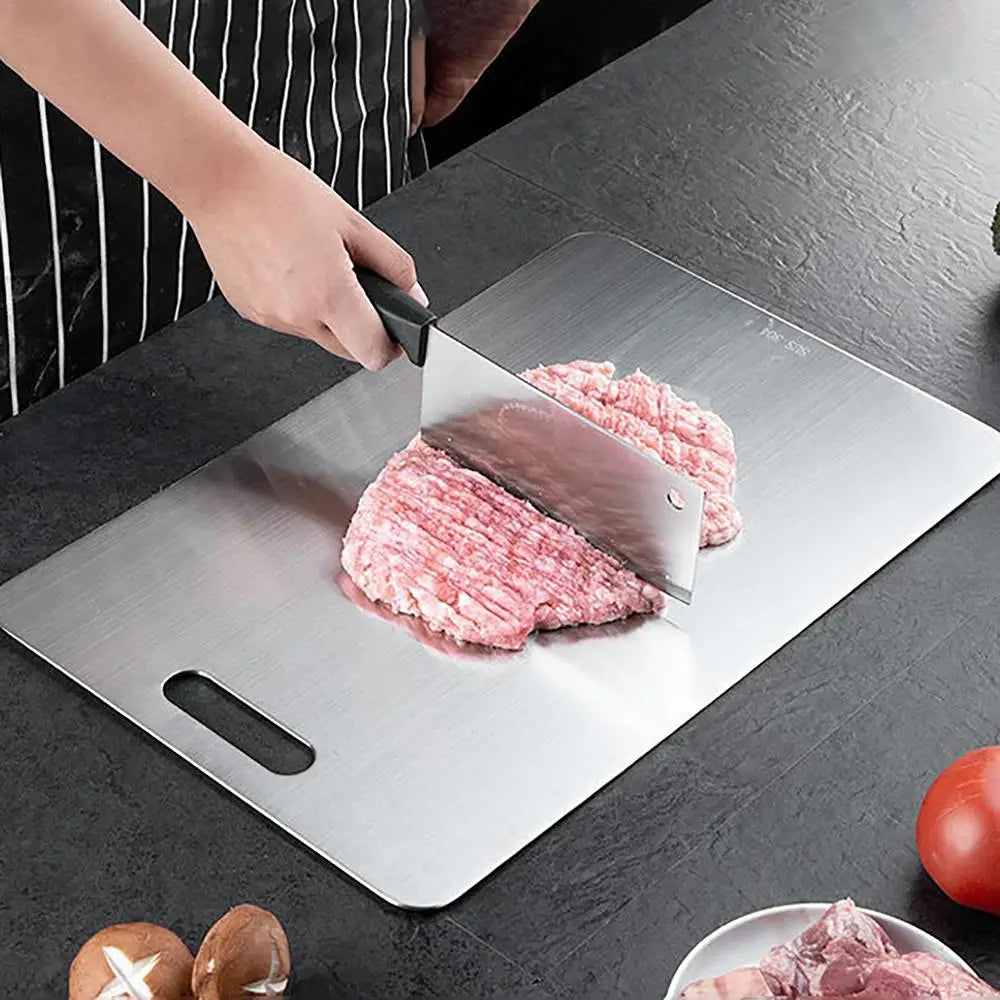 Stainless Steel Cutting Board – 304 Food Grade Double Sided Thickened Portable Chopping Board for Kitchen, Camping & Travel