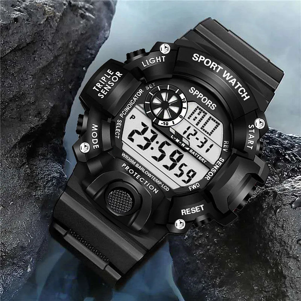 Men's Military Sports Watch – Large Dial Multifunctional Waterproof Luminous Alarm Digital Wristwatch for Men & Kids