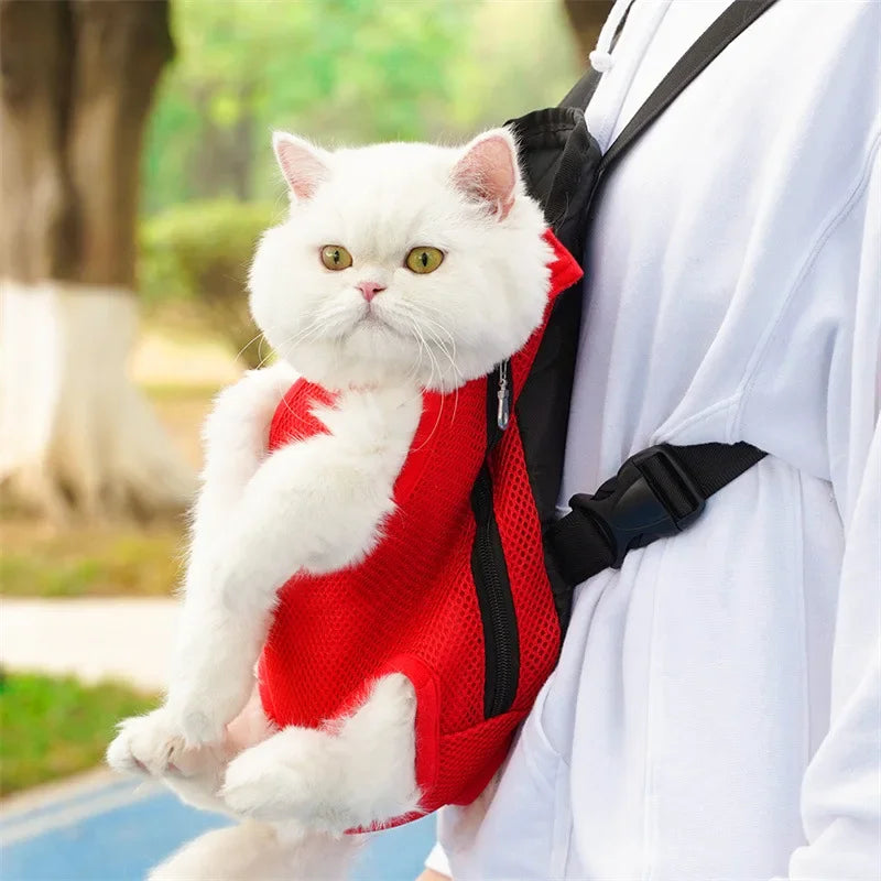 Portable Pet Backpack – Mesh Double Shoulder Carrier Bag for Cats & Dogs Outdoor Travel & Hiking