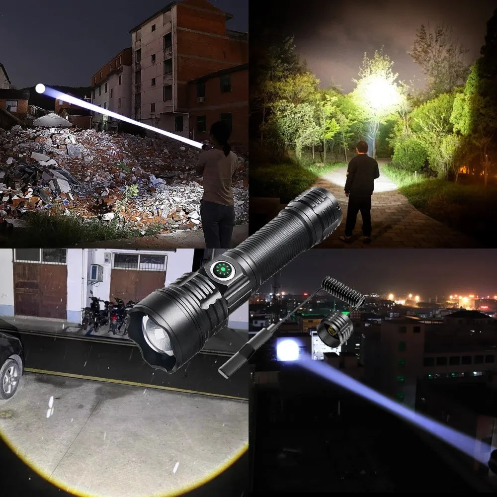 LED Tactical Military Flashlight High Power Rechargeable USB 18650 Torch Light Self Defense Hunting Night Scout Zoom Flashlights