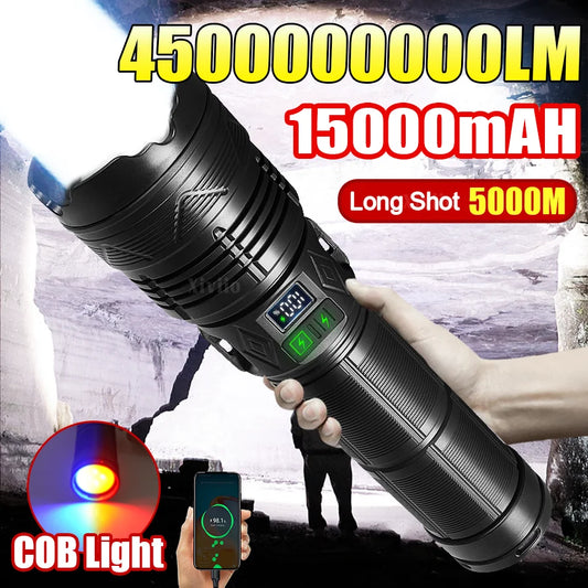 Ultra Bright Tactical Flashlight – USB Rechargeable 5KM Zoom Torch Light for Fishing, Hunting & Outdoor Use