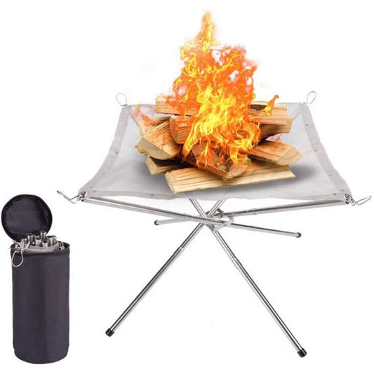 Portable Collapsible Fire Pit – Steel Mesh & Stand for Camping, Wood Burning & Backyard Use