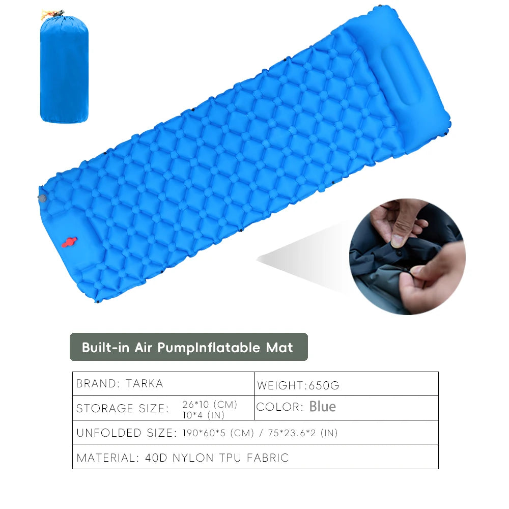Self-Inflating Camping Mat with Pillow — Lightweight Sleeping Pad
