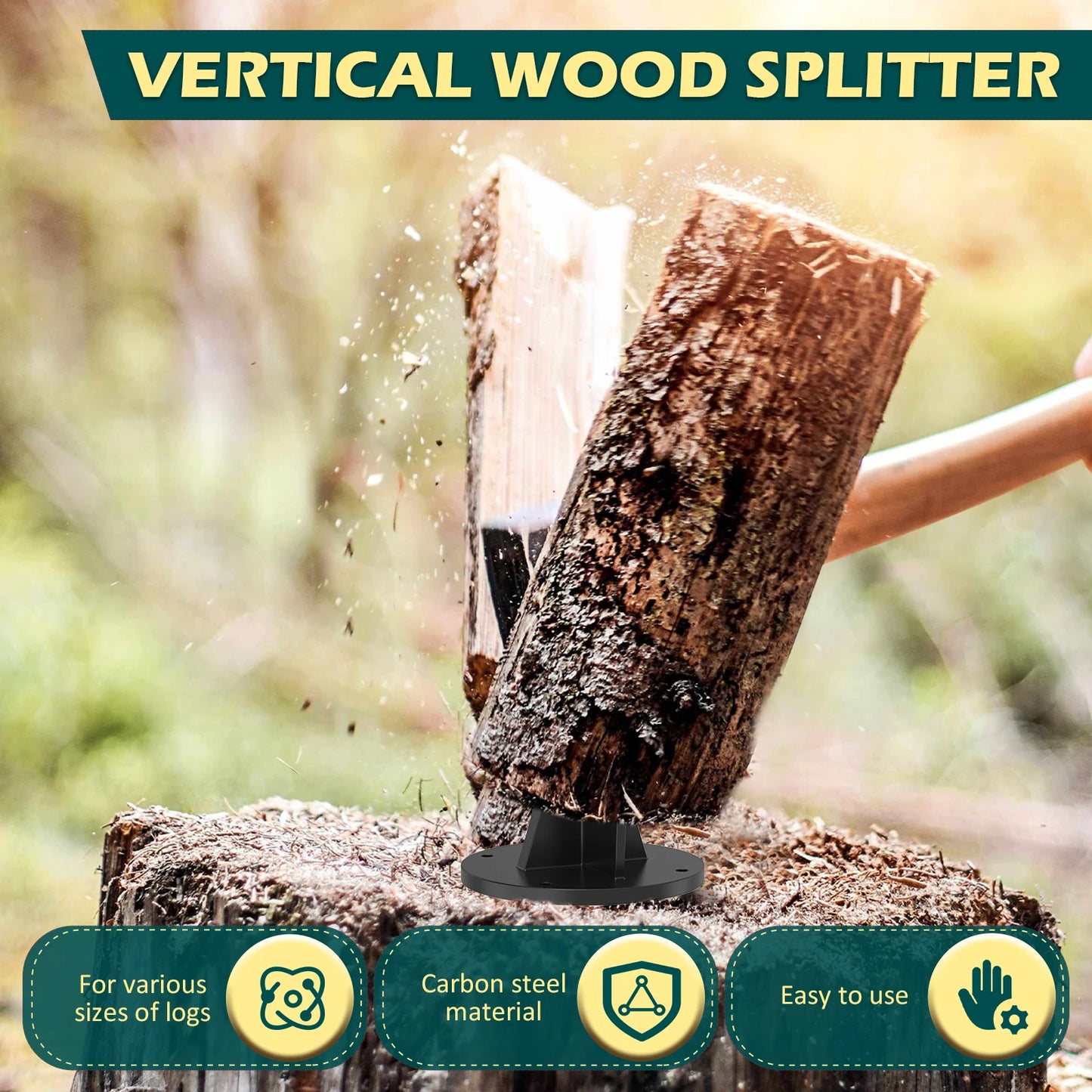 Raja de madera vertical – Raja de troncos de acero de alto carbono con diseño de 4 tornillos para camping y leña