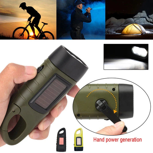 Solar Hand Crank Flashlight – Rechargeable Survival Torch with Dynamo Self-Powered Charging for Fishing, Boating & Hiking