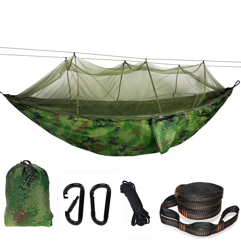 Lightweight Camping Hammock with Mosquito Net — 210T Nylon, 400 lbs Capacity