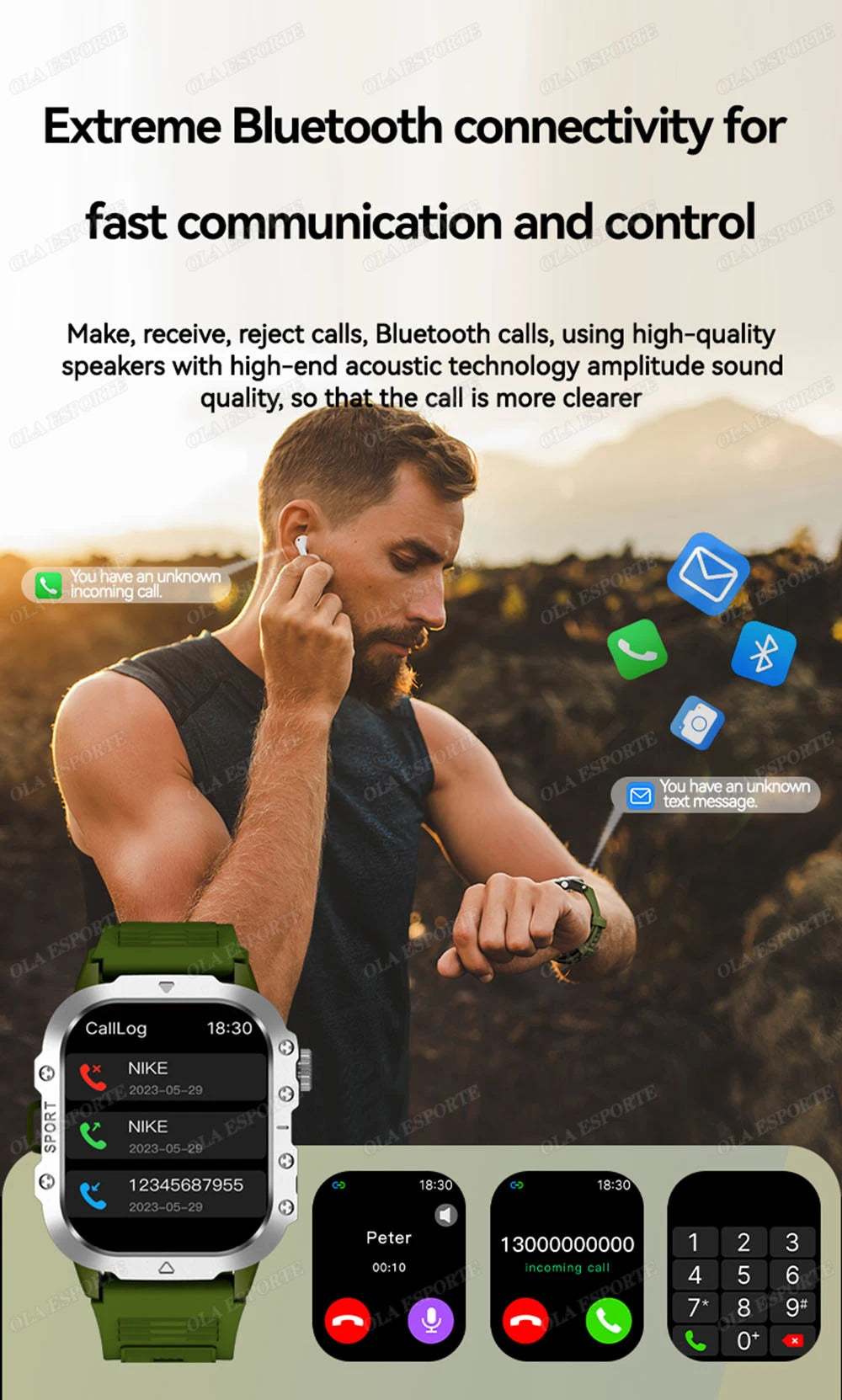 Military GPS Smart Watch – 2.01" AMOLED Bluetooth Call Flashlight 3ATM Waterproof Sports Smartwatch for Men