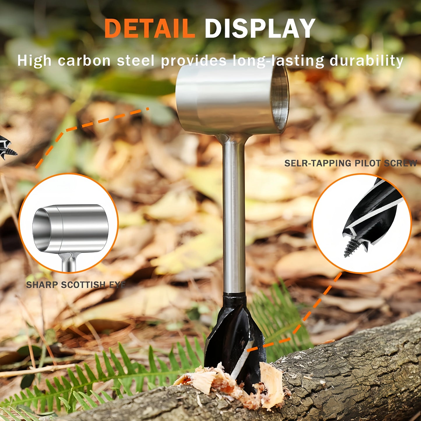 Taladro de supervivencia manual para madera - Herramienta de perforación para carpintería de camping con diseño Scottish Eye, adecuado para camping, senderismo