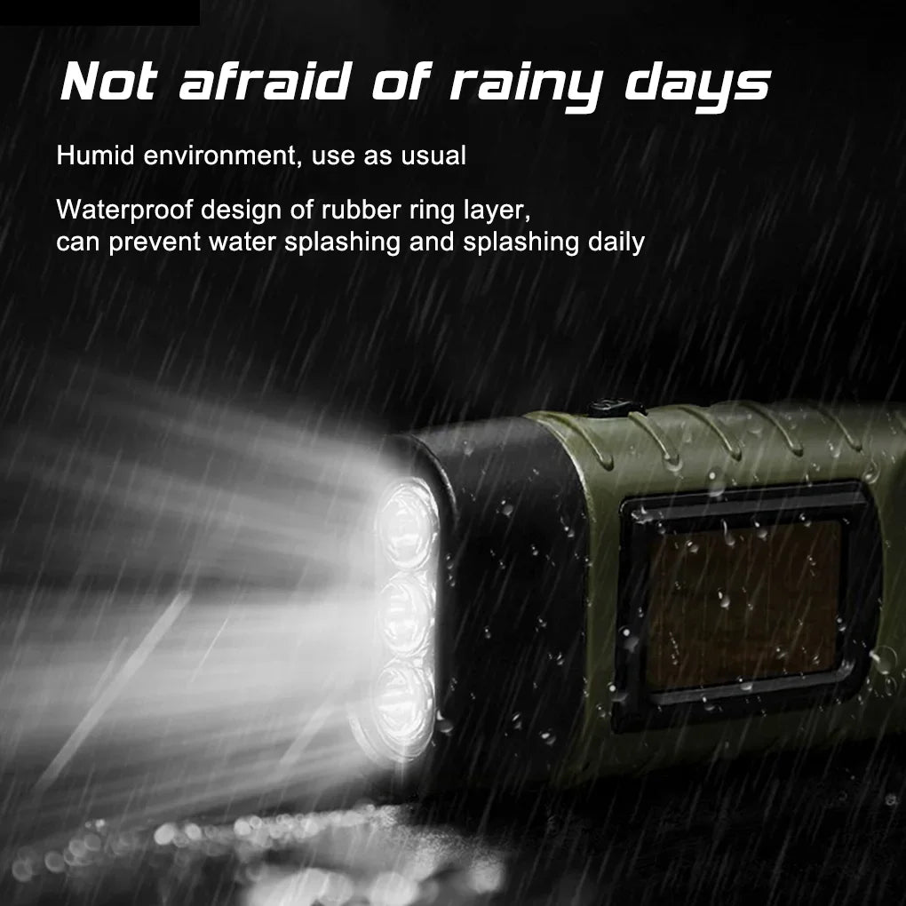 Solar Hand Crank Flashlight – Rechargeable Survival Torch with Dynamo Self-Powered Charging for Fishing, Boating & Hiking