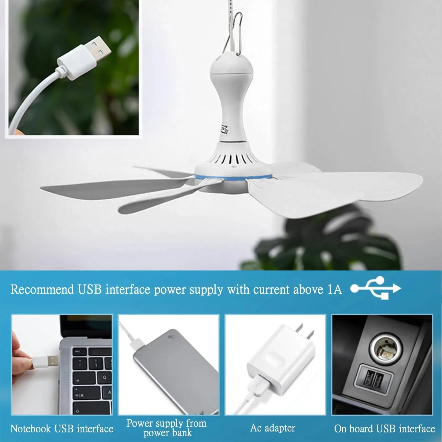 Silent 6-Blade USB Ceiling Canopy Fan – Remote Control, 4-Speed Timing Hanging Fan for Camping, Tent, Bed & Dormitory