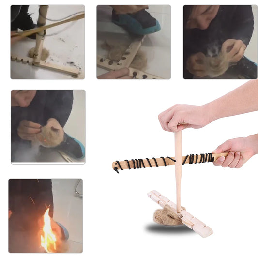 Fire Starting Kit – Wood Drill Friction Fire Ignitor for Outdoor Survival, Camping & Emergency Preparedness
