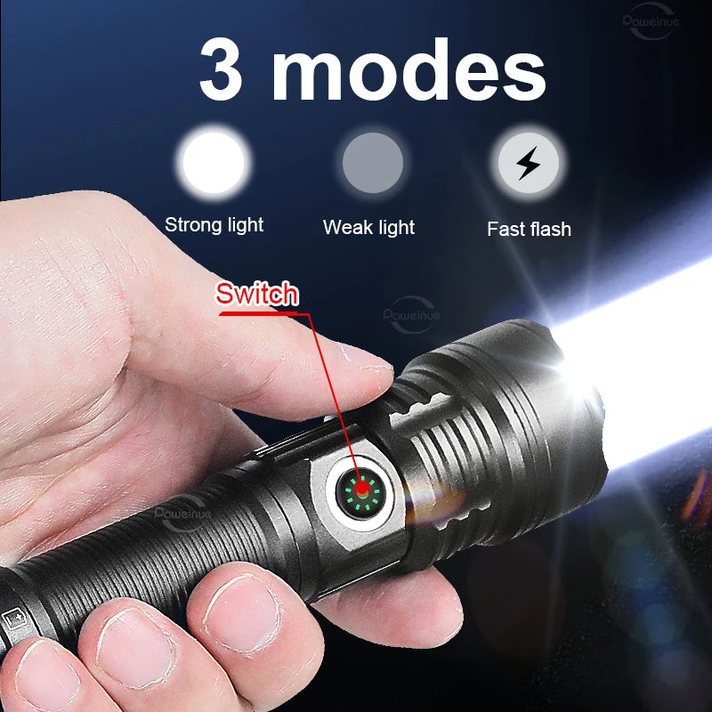 LED Tactical Military Flashlight High Power Rechargeable USB 18650 Torch Light Self Defense Hunting Night Scout Zoom Flashlights