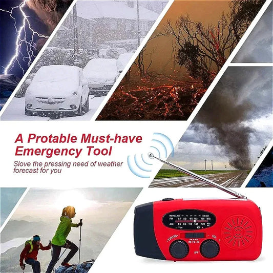 Emergency Solar Hand Crank Radio – 2000mAh Portable Weather Radio with Phone Charger & LED Flashlight for Survival & Camping