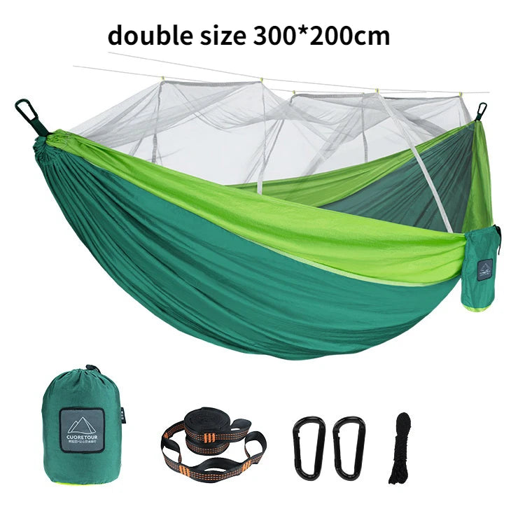 Nylon Camping Hammock with Mosquito Net — Single & Double Size, Portable