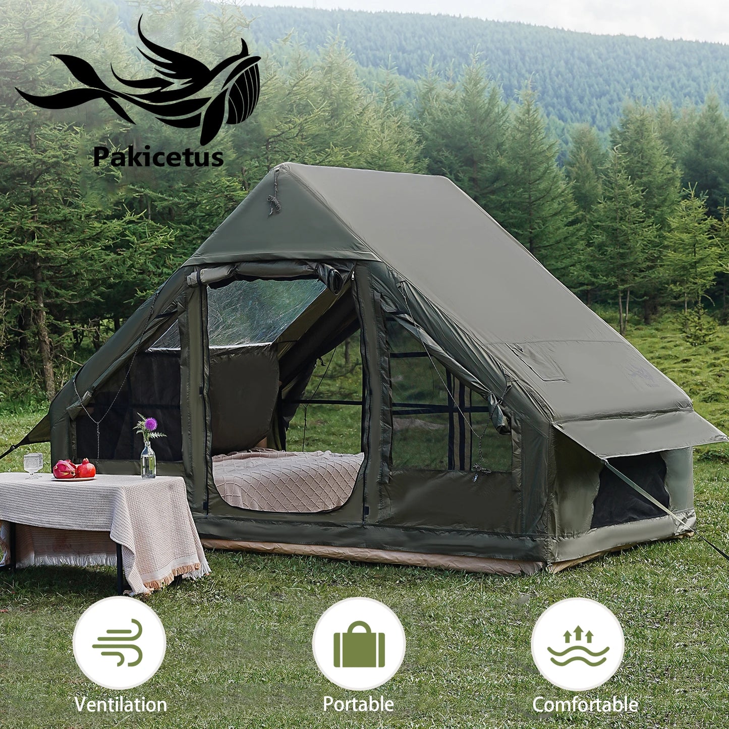 PAKICETUS Inflatable camping tent 4-8 people with windows portable water-resistant camping tent  Four season tents