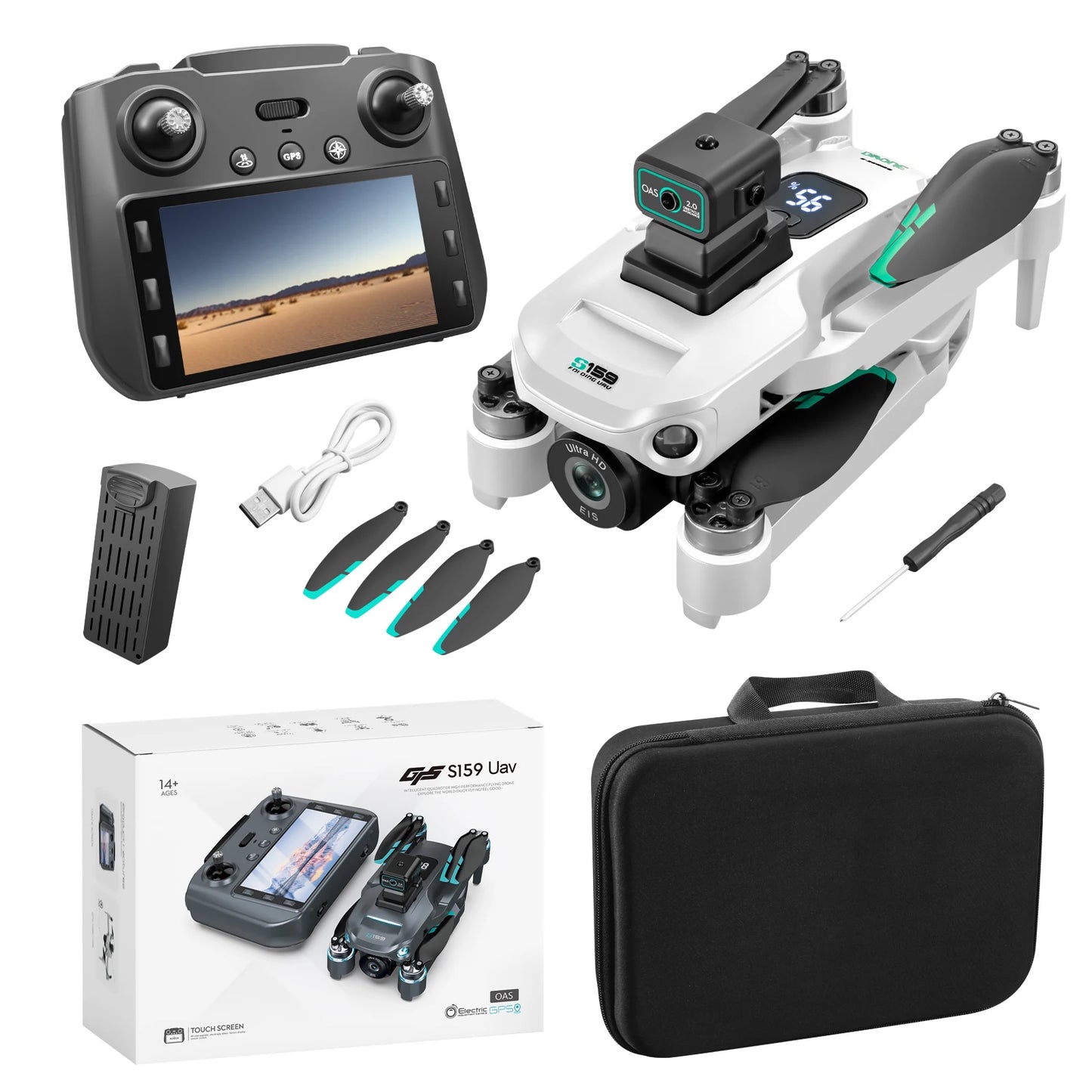 Long-Endurance GPS Drone — 2 Batteries, 45-Min Flight, Dual Camera, 5.9" LCD Remote