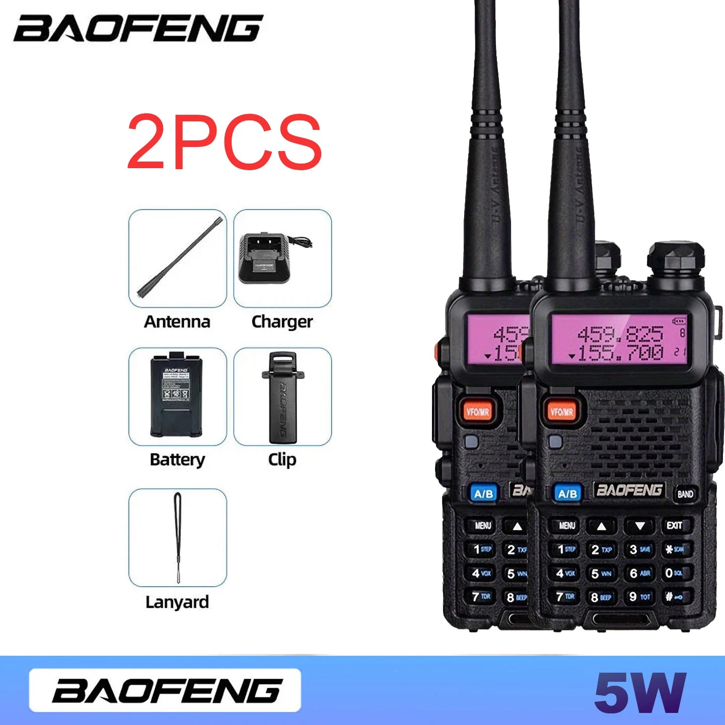 Baofeng Two-Way Radio 2-Pack — 5W/8W High Power, Dual Band, Long Range