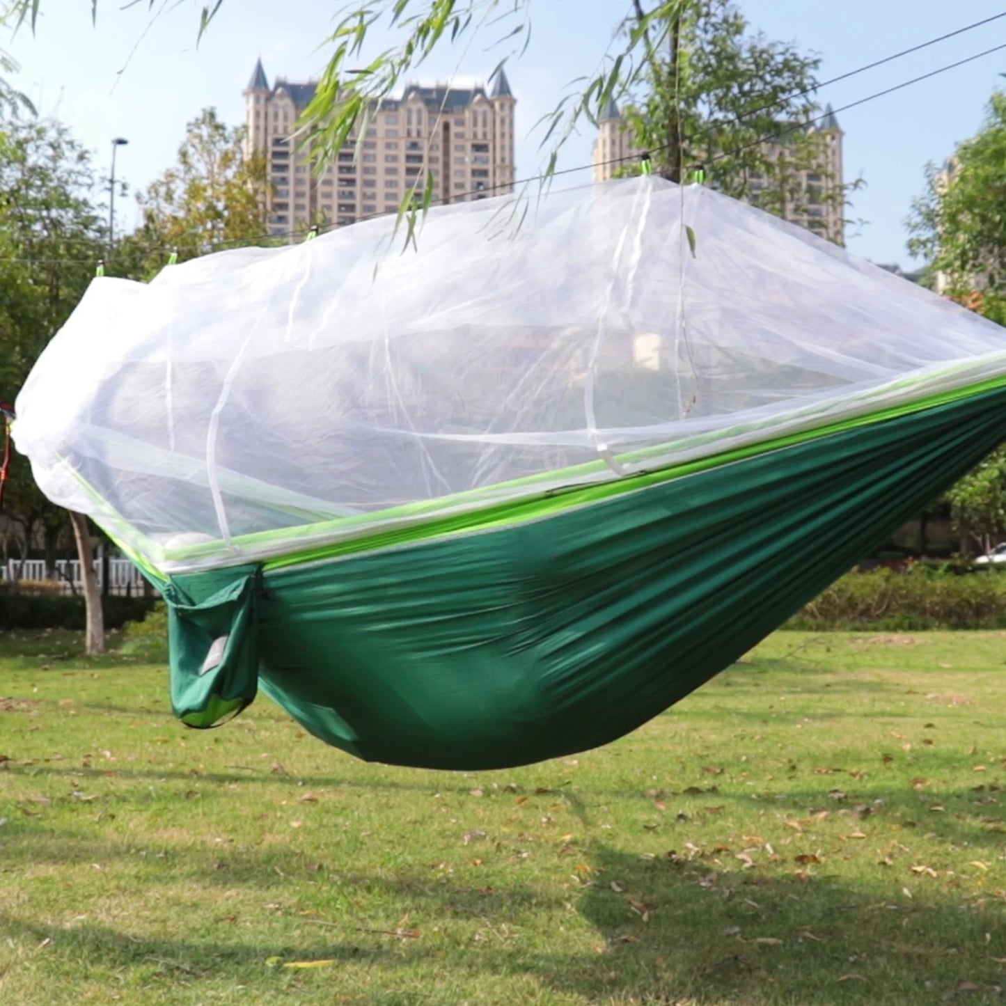 Nylon Camping Hammock with Mosquito Net — Single & Double Size, Portable