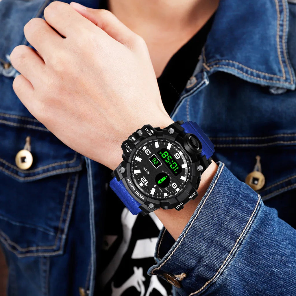 Men's Military Sports Watch – Large Dial Multifunctional Waterproof Luminous Alarm Digital Wristwatch for Men & Kids