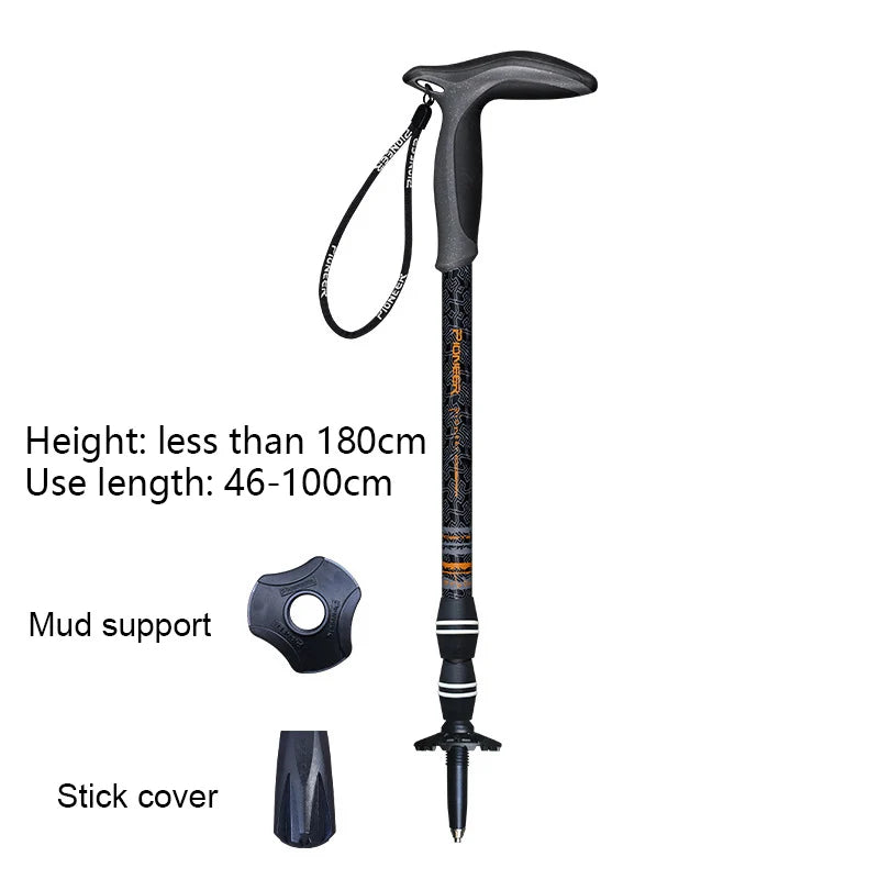 Carbon Fiber Adjustable Walking Stick — T-Handle, 3-Section, 49–100cm