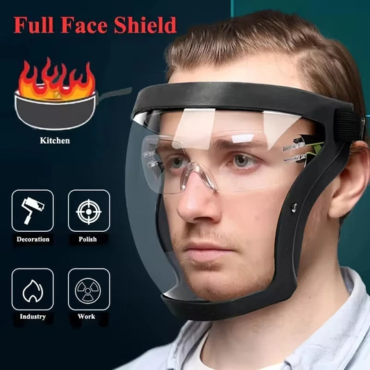 Full-Face Transparent Protection Mask – Reusable Heat-Resistant Facial Shield for Work, Outdoor & Safety Use