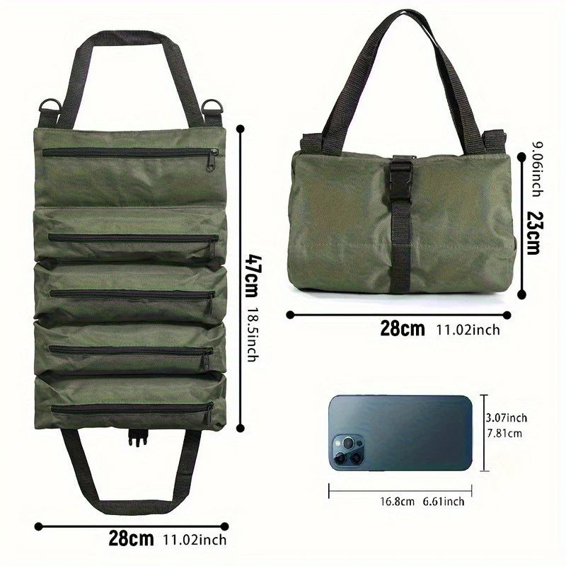 Roll-Up Tool Organizer Bag – Multi-Pocket Oxford Cloth Pouch for Hardware, Camping & EDC Gear