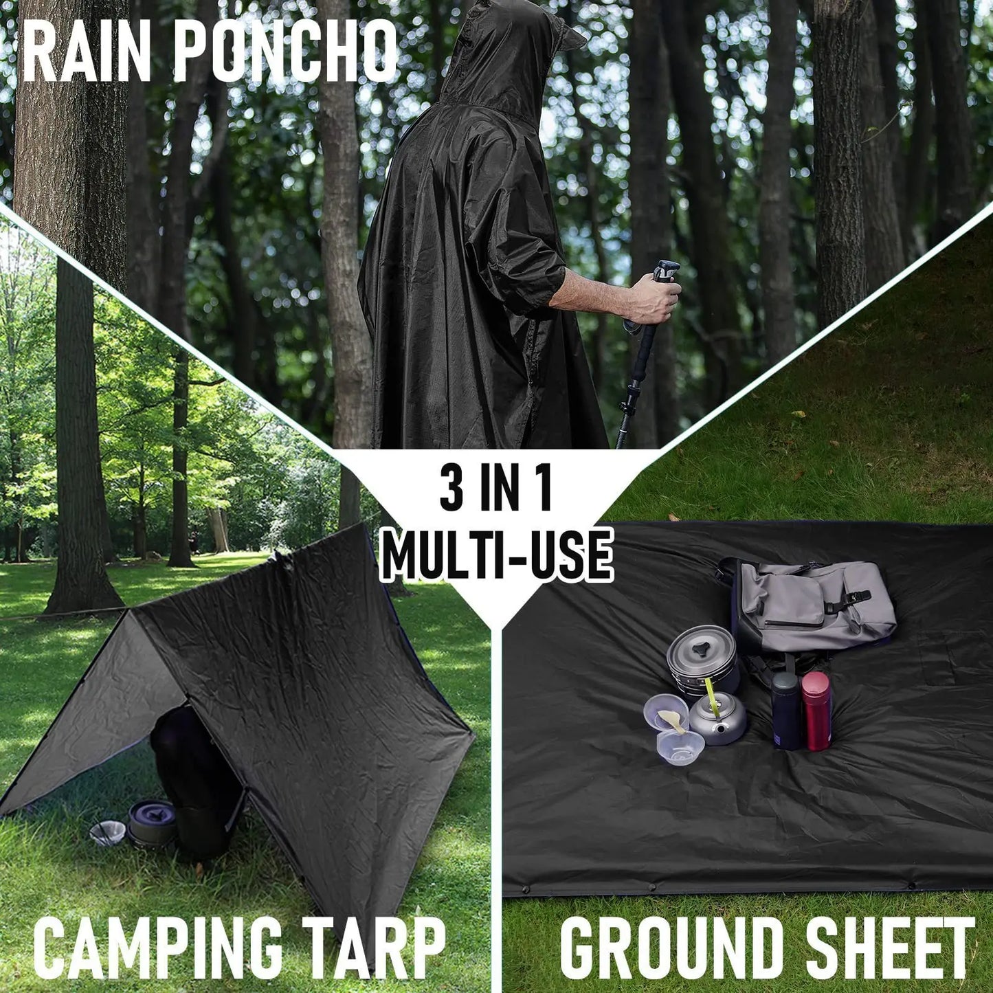Impermeable militar WeatherShield 3 en 1 — Poncho impermeable con capucha