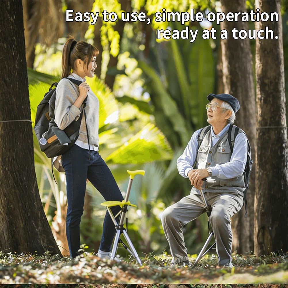 Folding Cane Seat Portable Walking Stick With Seat 120kg Load Bearing One Key Operation Easy To Use For The Elderly And Traveler