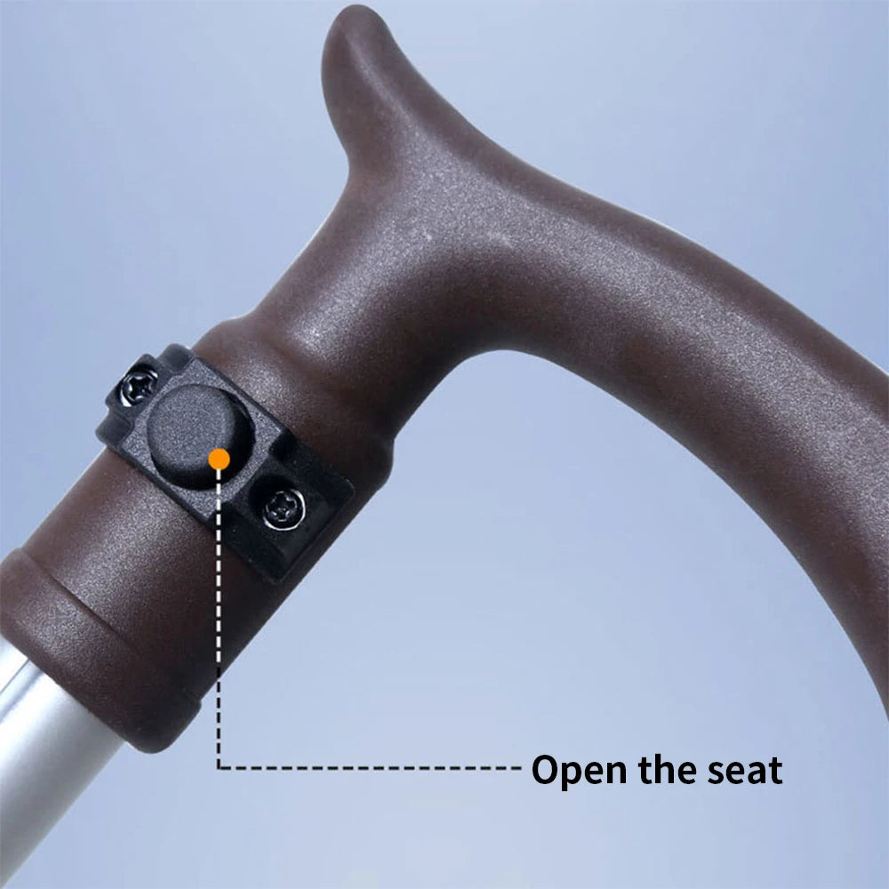 Folding Cane Seat Portable Walking Stick With Seat 120kg Load Bearing One Key Operation Easy To Use For The Elderly And Traveler