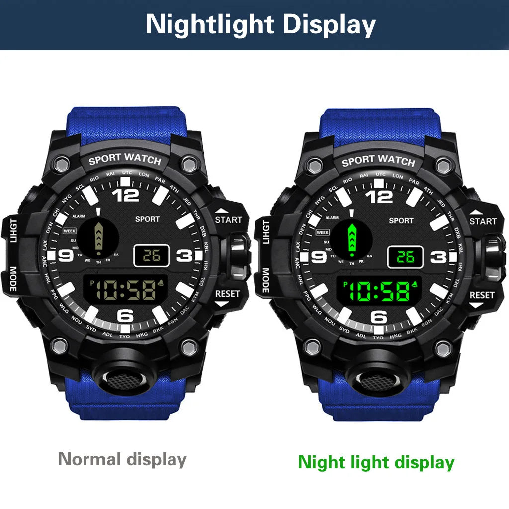 Men's Military Sports Watch – Large Dial Multifunctional Waterproof Luminous Alarm Digital Wristwatch for Men & Kids